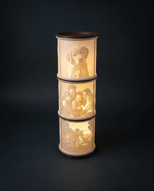 Lithophanie-Lampe Dreifach – dunkles Stimmungsbild