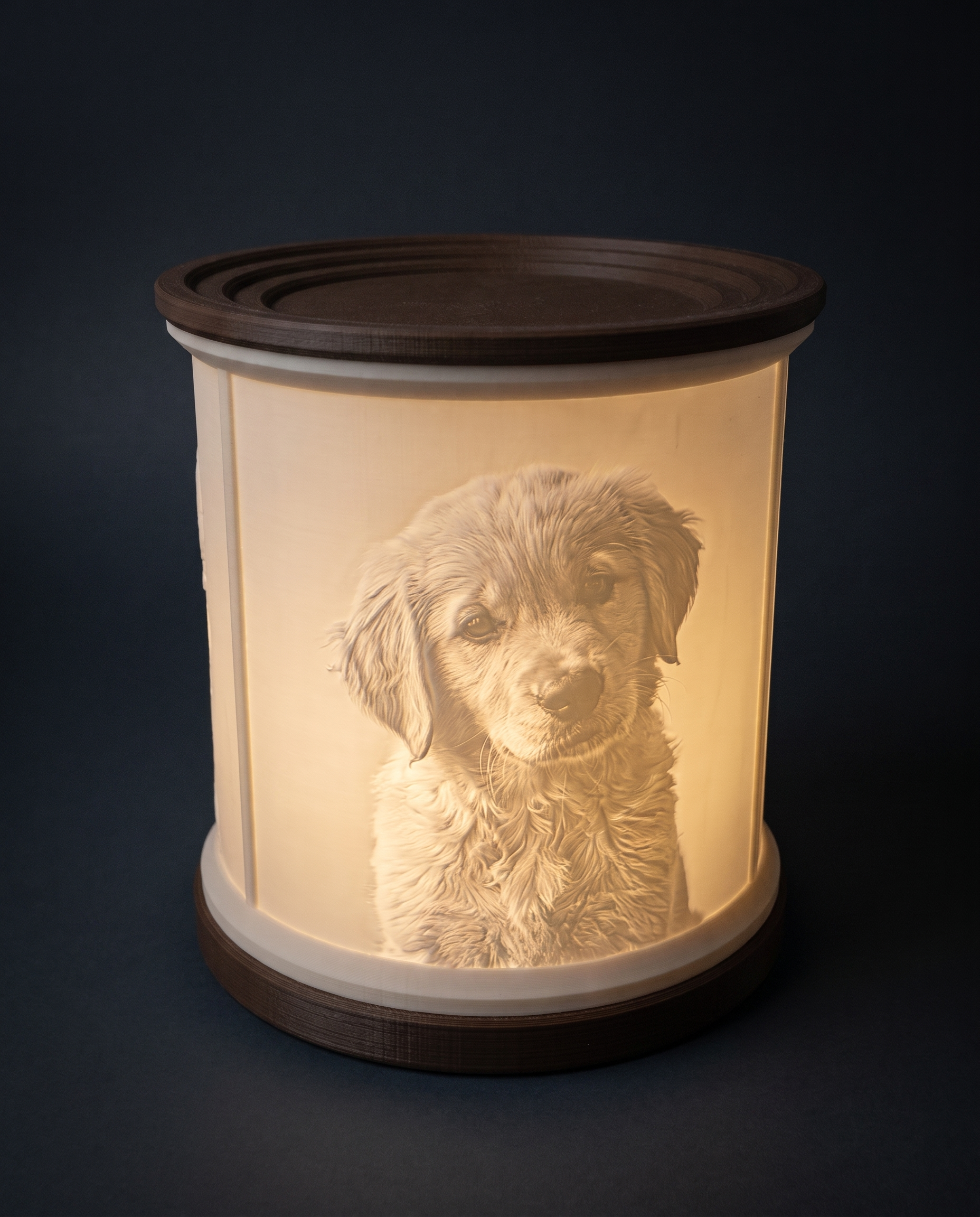 Lithophanie-Lampe Einzeln – dunkles Stimmungsbild mit Hundemotiv