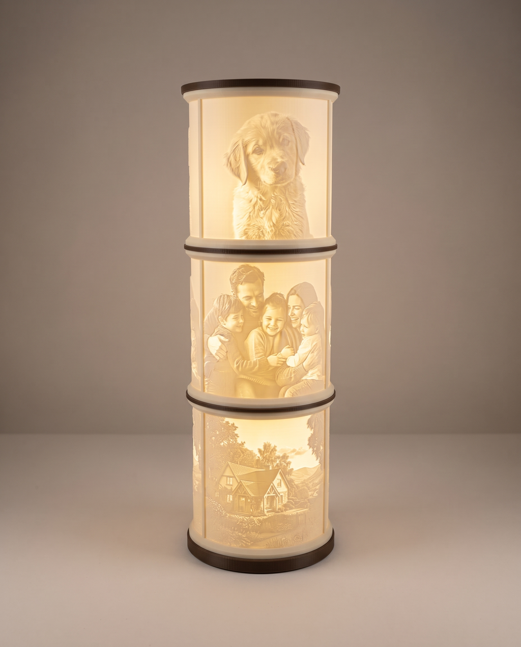 Lithophanie-Lampe Dreifach – Frontansicht