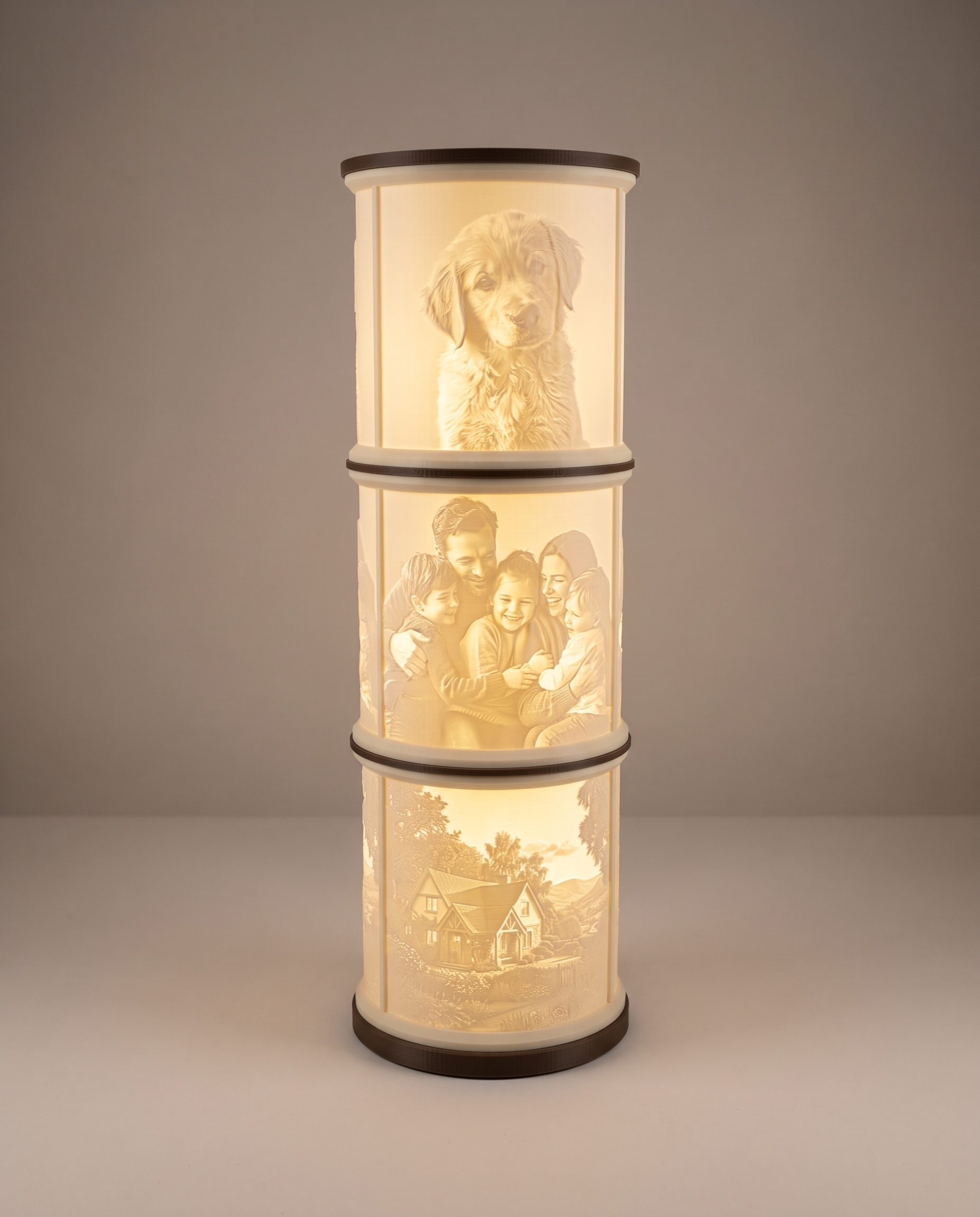 Lithophanie-Lampe Dreifach – Frontansicht